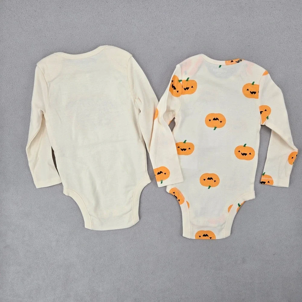 Old Navy NWT 12-18M Pumpkin Bodysuit Set Baby Fall Halloween Graphic 2PK